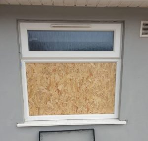 Boarded up window in Purleigh